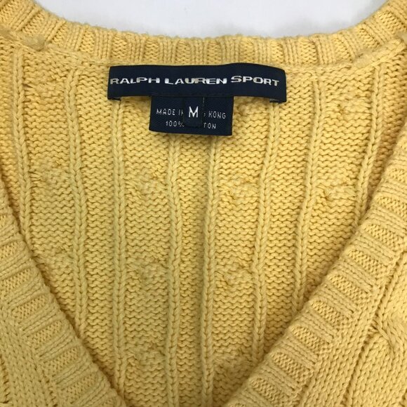RALPH LAUREN SPORT Yellow Cotton Medium V-Neck Cable Knit Sweater - Picture 4 of 5